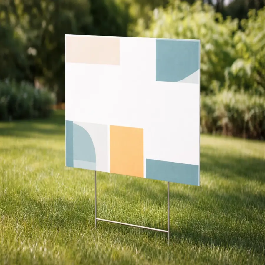 A branded yard sign outside a commercial property