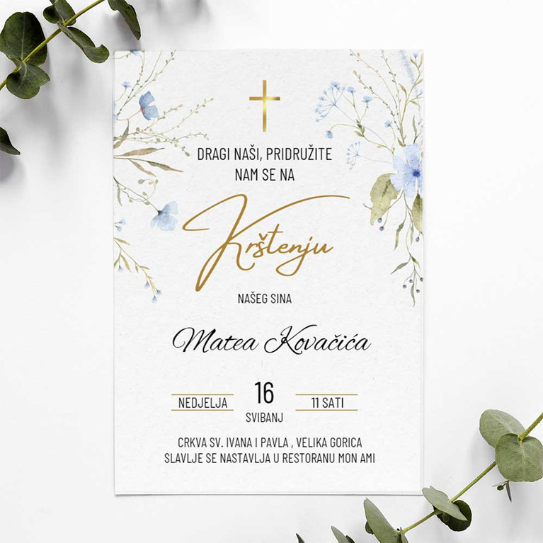 Elegantna pozivnica za krštenje koja uključuje tekst koji se može mijenjati