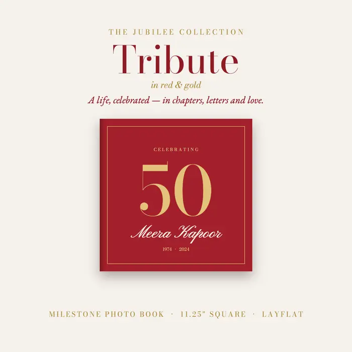 Tribute Red photo book from The Jubilee Collection, white & red