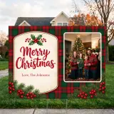 Merry Christmas Plaid Photo 24 x 18 in yard sign