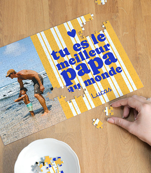 Puzzle personnalisé papa rayures jaunes avec photo et message tu es le meilleur papa du monde