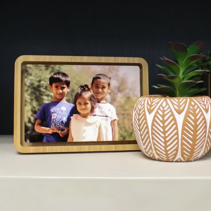Bamboo Framed Tabletop Metal Photo Print