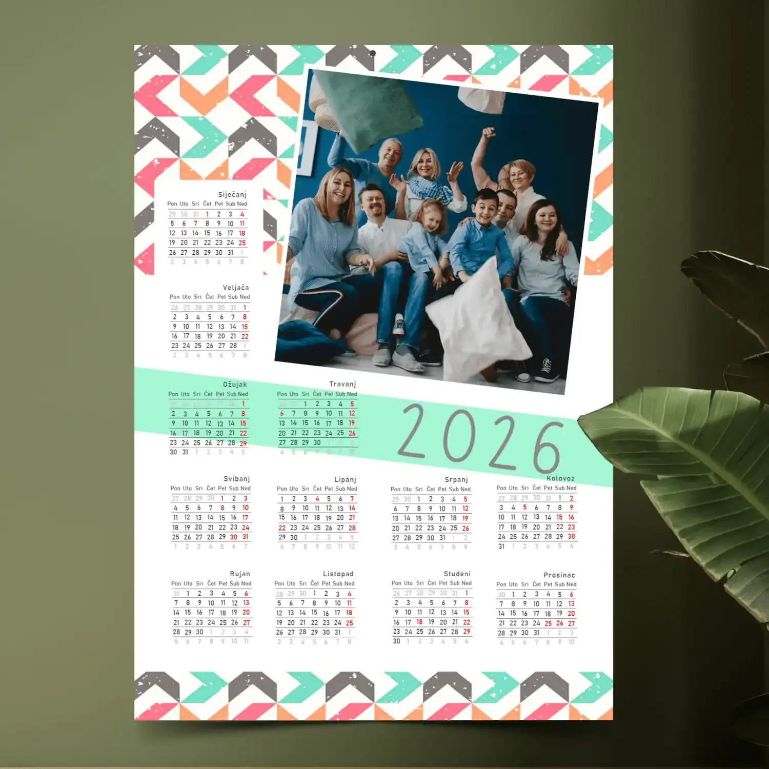 Personalizirani foto kalendar sa slikama – šareni obiteljski dizajn s modernim uzorkom, idealan poklon za 2026. godinu, Puna.hr