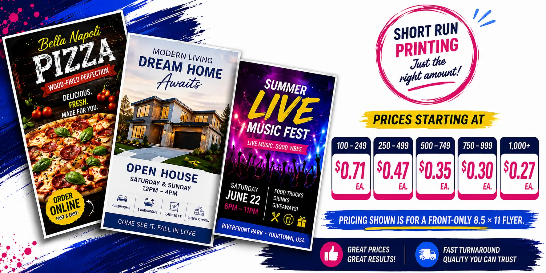 Short run flyer and brochure printing with competitive pricing from 100 to 1000 copies