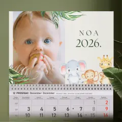 Personalizirani zidni kalendar s dječjim motivima životinja iz zoološkog vrta, idealan za bebe i malu djecu