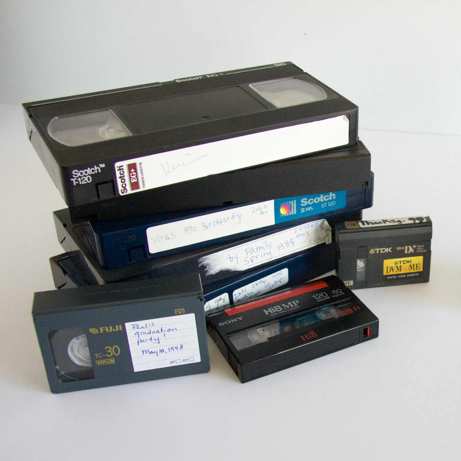Stack of VHS tapes eligible for digitization