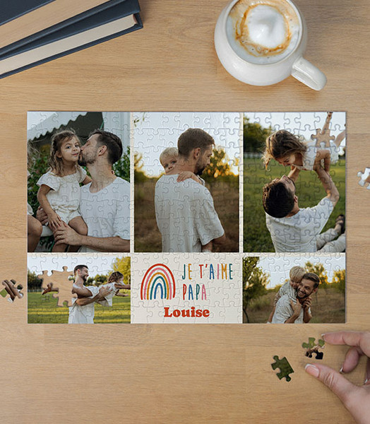 Puzzle personnalisé papa avec 5 photos design Little Rainbow, cadeau fête des pères original avec photos souvenirs