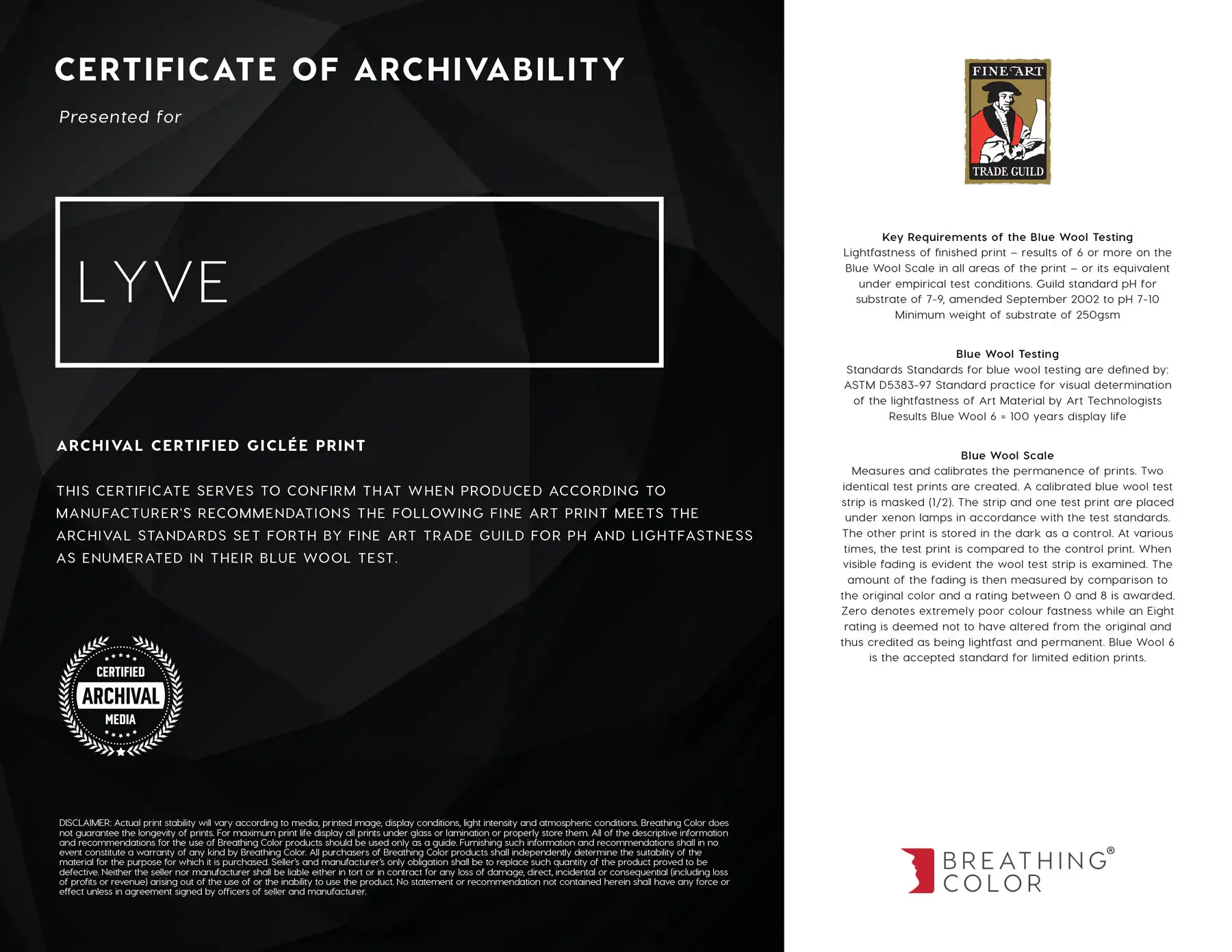 Canvas Prints Certificate of Archivability
