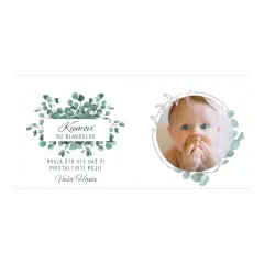 Šalica personalizirana sa fotografijom koja prikazuje tekst kao zahvalu za kumove i sa fotografijom djetete-kumčeta. NJežni floral motivi i čisti elegantan dizajn.