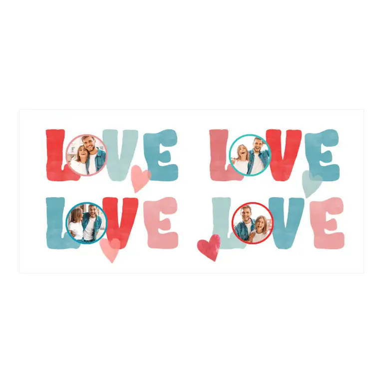 Romantična šalica s 4 fotografije i natpisom LOVE.