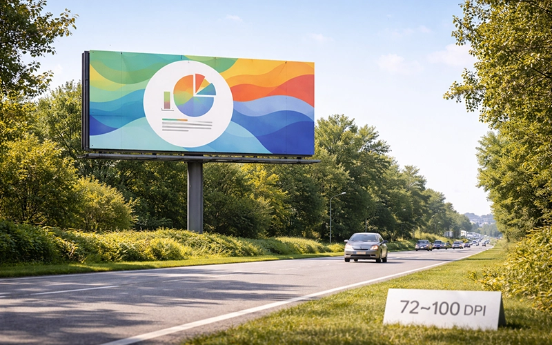 Billboard viewed from far away illustrating 72–100 DPI for distant viewing