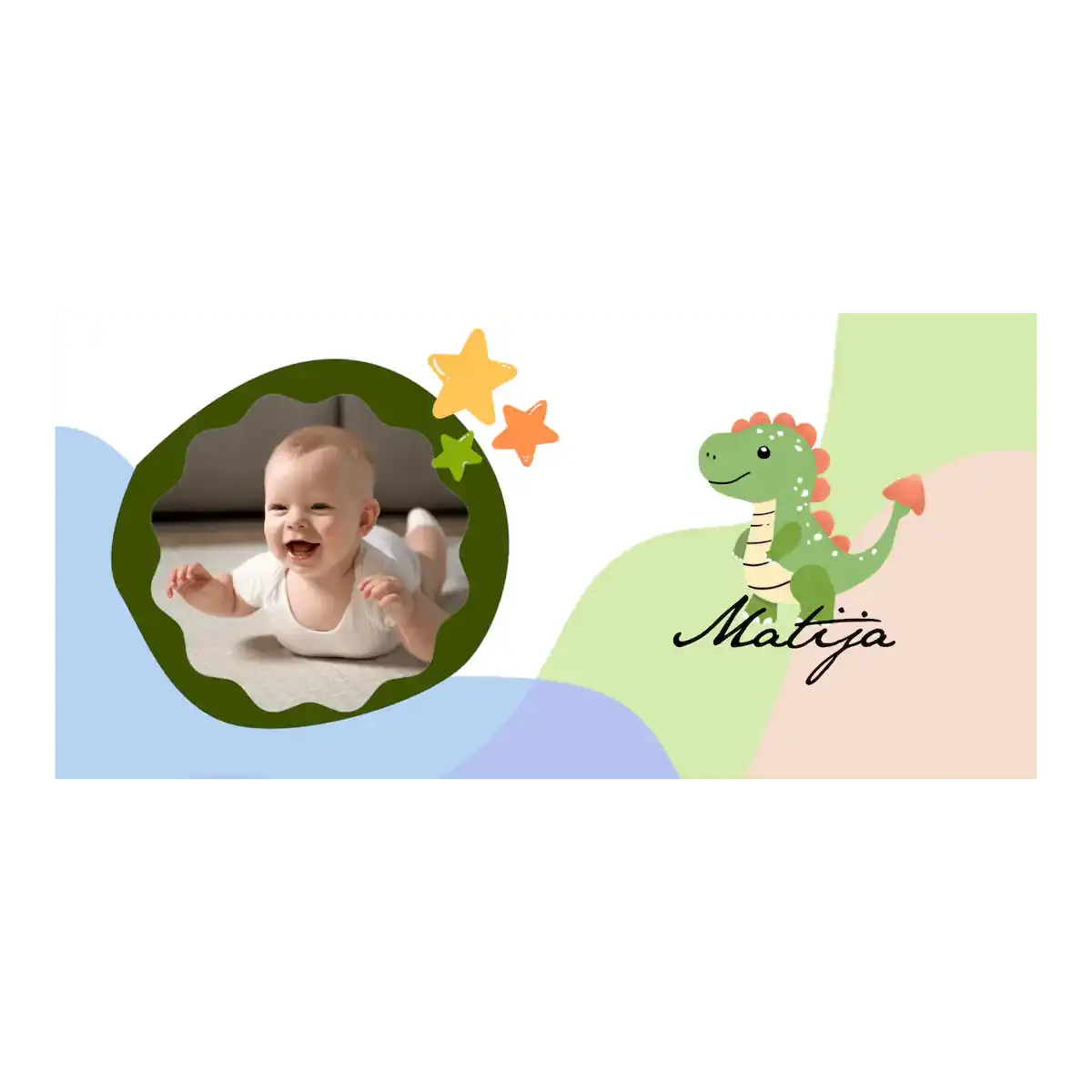 Personalizirana šalica s fotografijom i simpatičnim dinosaurom.