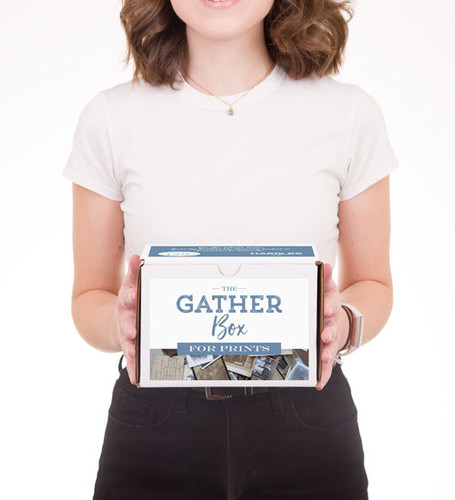 Woman holding The Gather Box for Prints from Harold's Photo