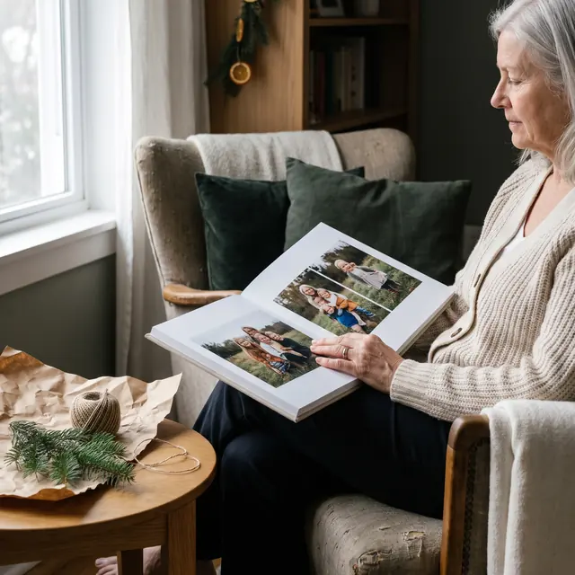 Grandmother looking through a photo book
