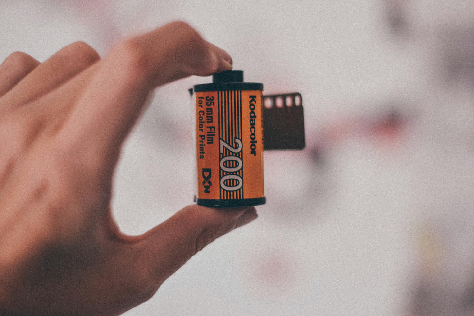 a hand holding up a roll of expired film