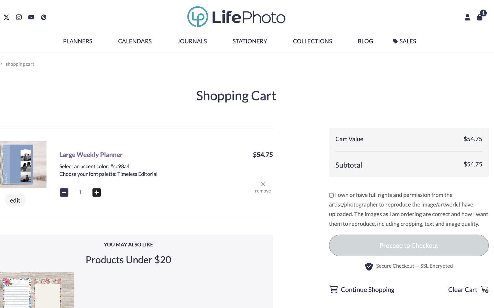 Adding a personalized planner to the cart