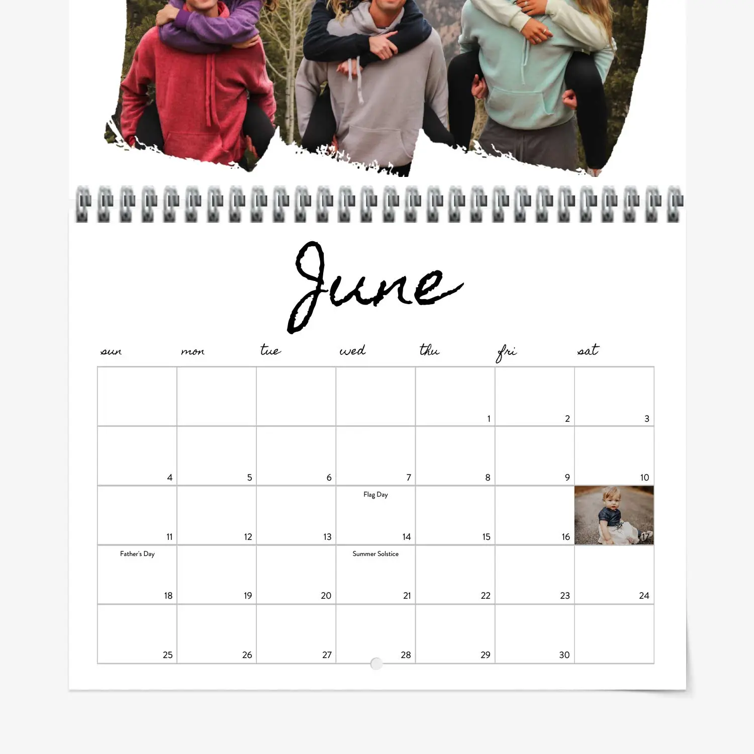 Photo calendar with birthdays