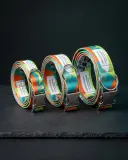 Three full color printed dog collars in small, medium and large.