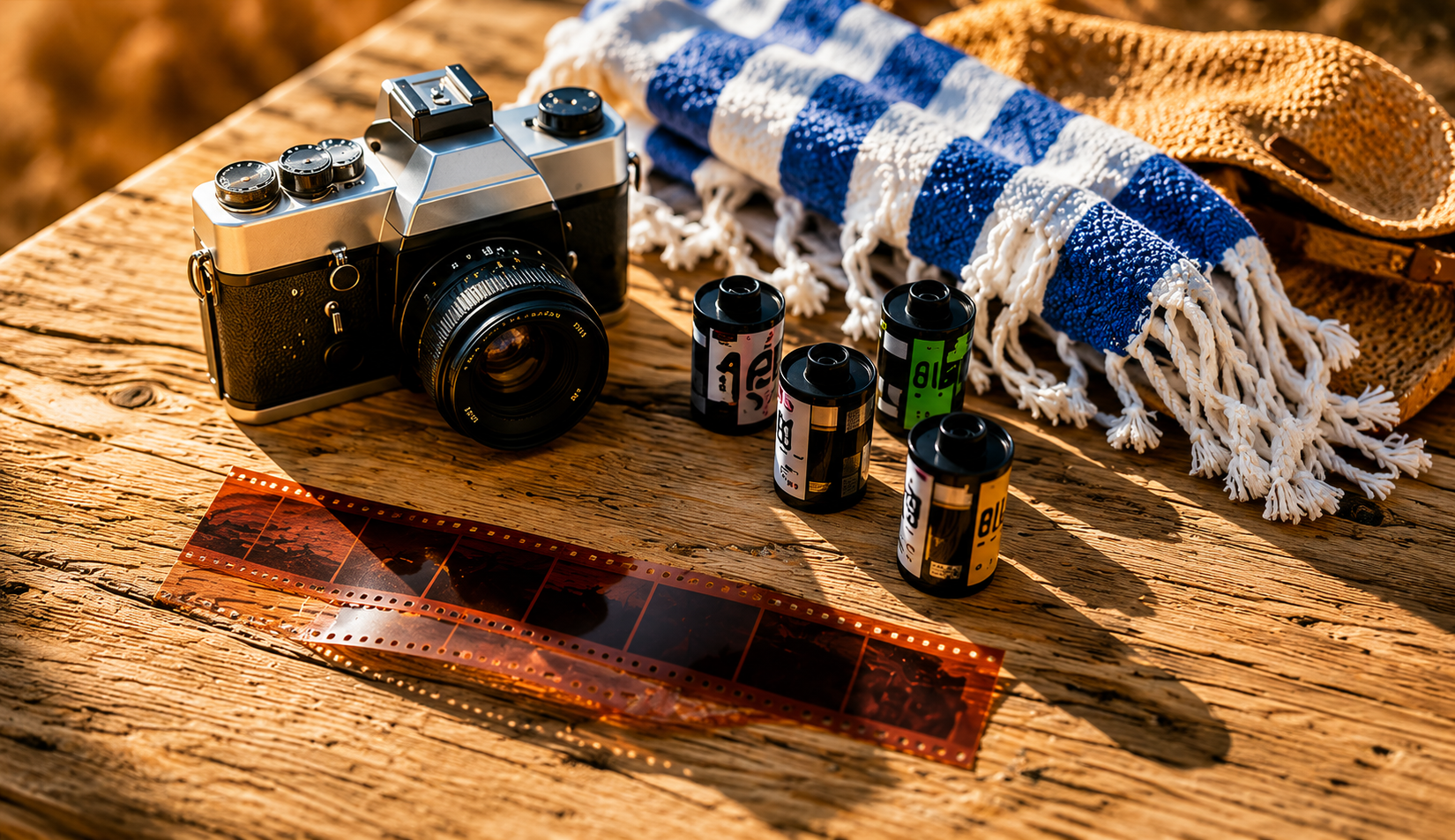 Film camera with assorted rolls of film
