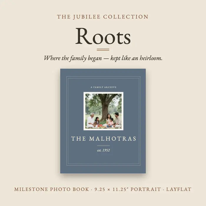 Roots Slate photo book from The Jubilee Collection, classic olive & cream