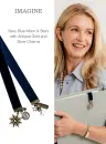 Dutch & Deckle Planner with Navy Blue Moon & Stars Velvet Bookmark in Antique Gold and Silver Charms