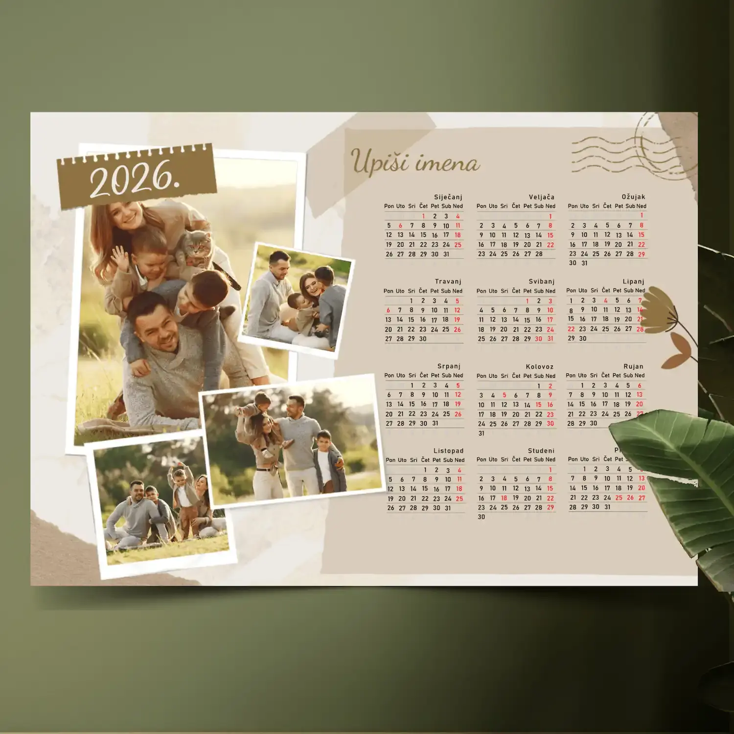 Personalizirani foto kalendar sa slikama – topli tonovi i obiteljske fotografije u stilu razglednice, Puna.hr