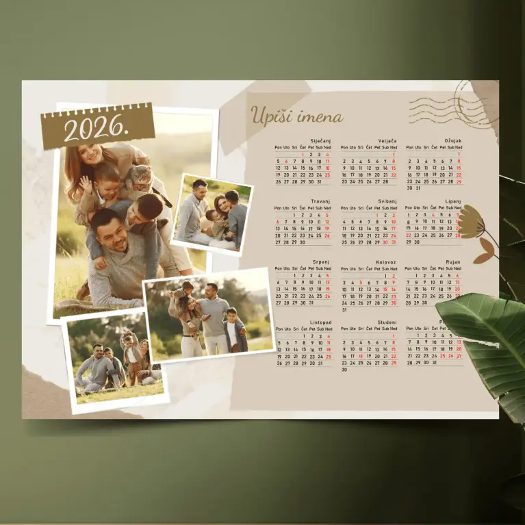 Personalizirani foto kalendar sa slikama – topli tonovi i obiteljske fotografije u stilu razglednice, Puna.hr
