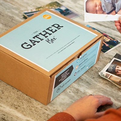 Gather all of your prints into an easy to sort box for scanning.
