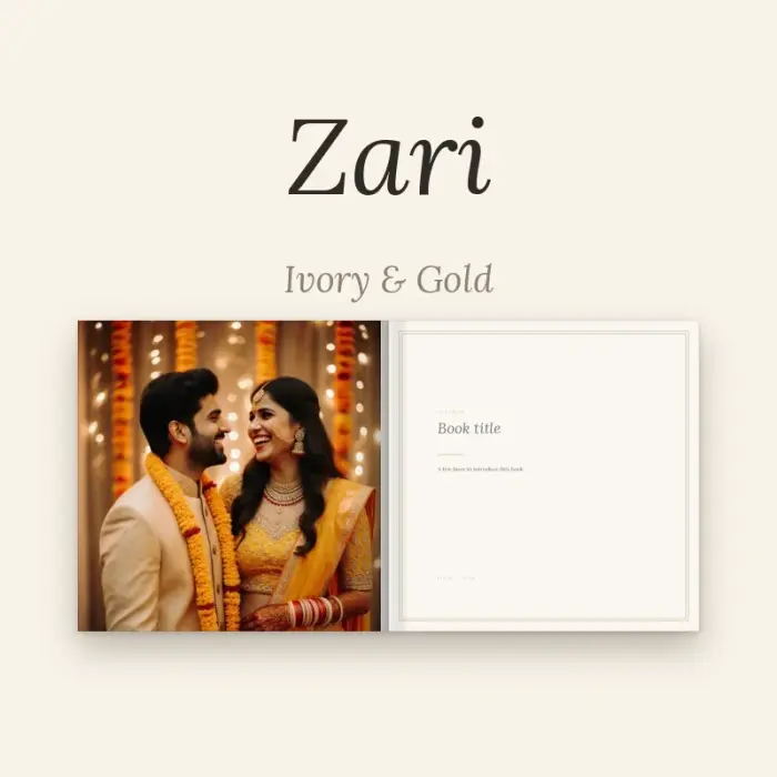 Zari photo book in ivory & gold by Nostalo