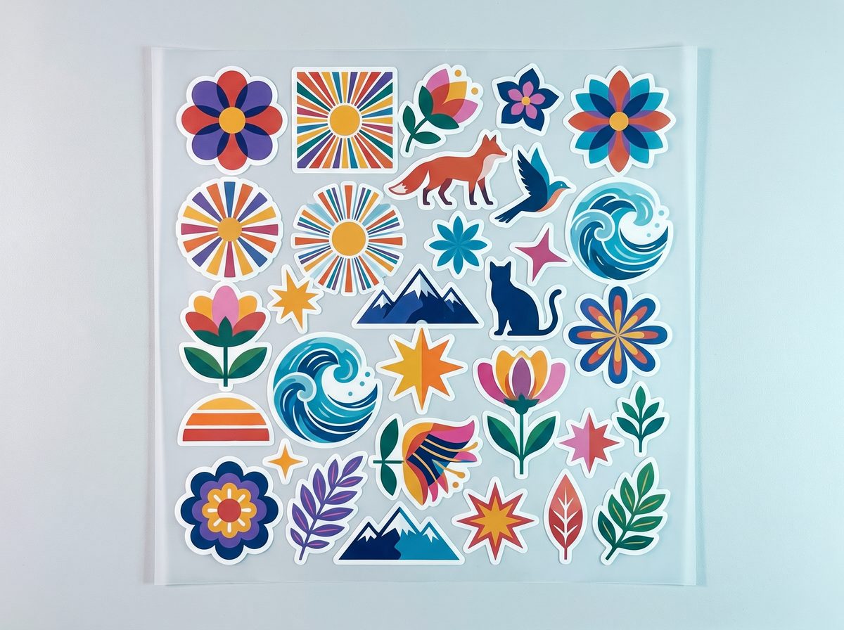 A 12 inch DTF gang sheet densely packed with twenty different printed designs