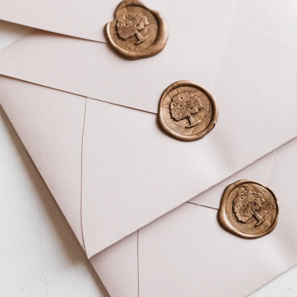 Wax sealed wedding envelopes