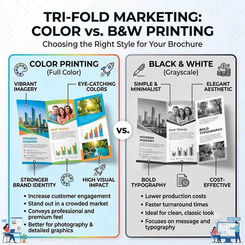 Info Graphic - Tri Fold Marketing Color Vs Black and White