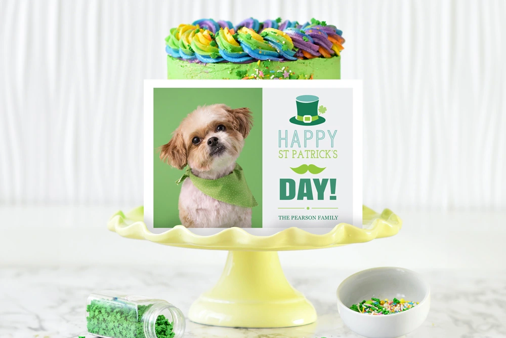 St. Patricks Day photo greeting card with your photo, text and festive greeting
