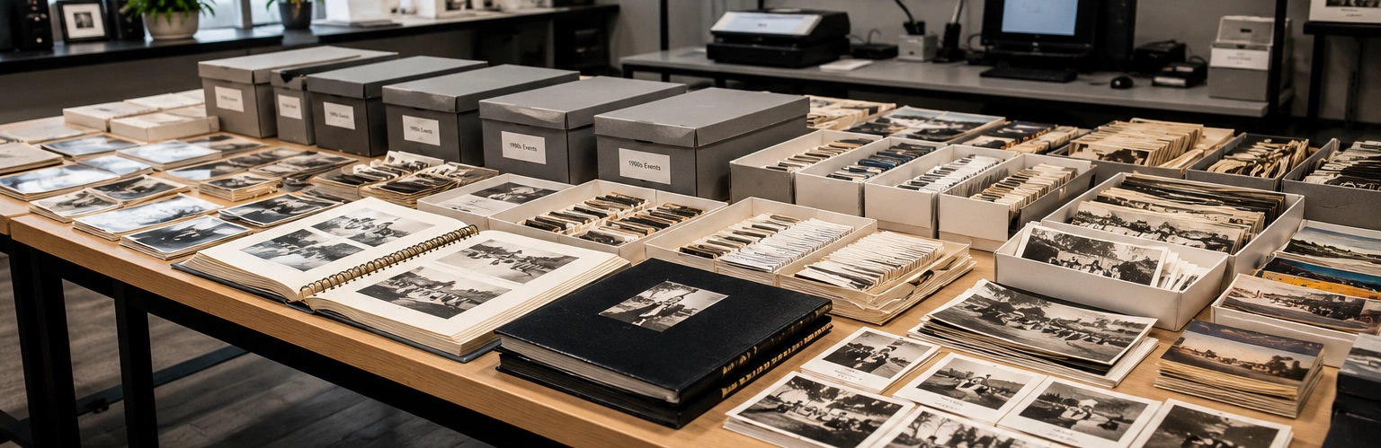 Large organized collection of photographs, albums and archival materials prepared for digitization