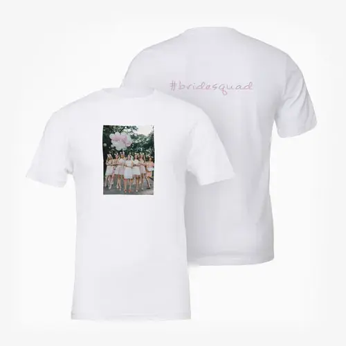 Personalized photo t-shirt with custom front photo and back text