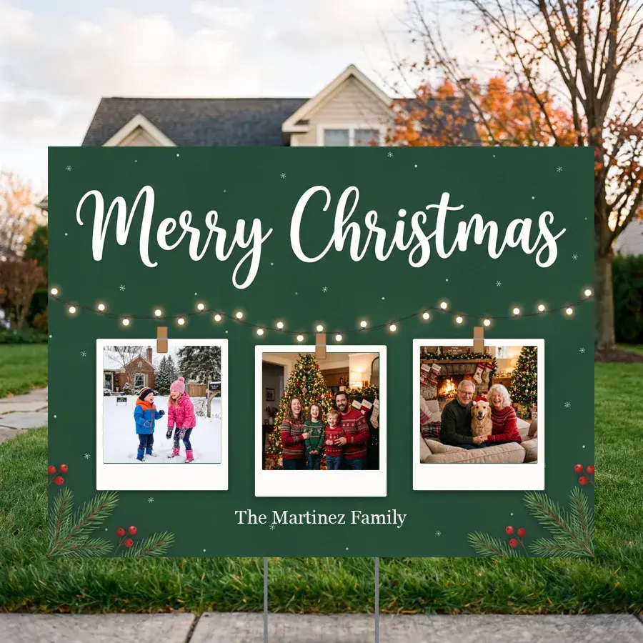 Merry Christmas Polaroids 3 Photos 24 x 18 in yard sign