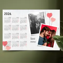Personalizirani foto kalendar sa slikama – dizajn s crvenim balonima, romantičan izgled za parove, Puna.hr