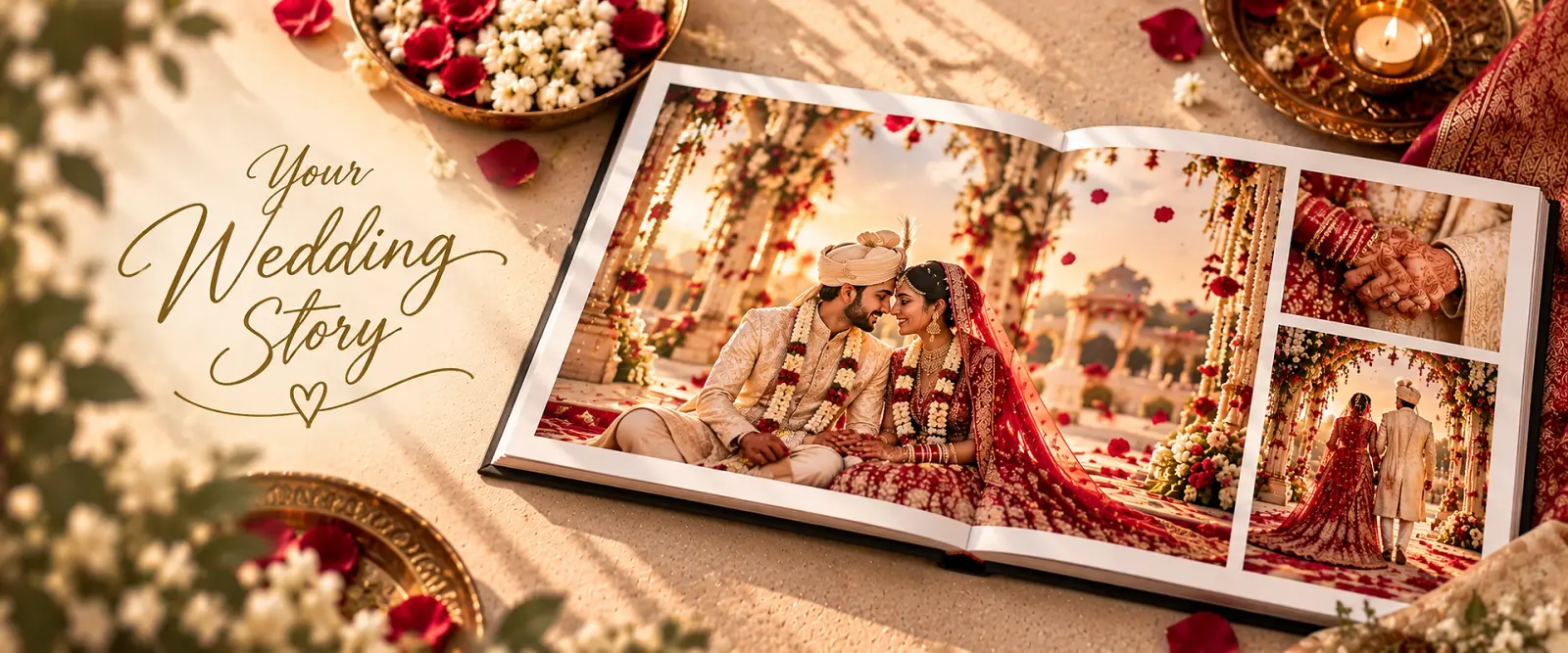 A Nostalo layflat wedding album held open