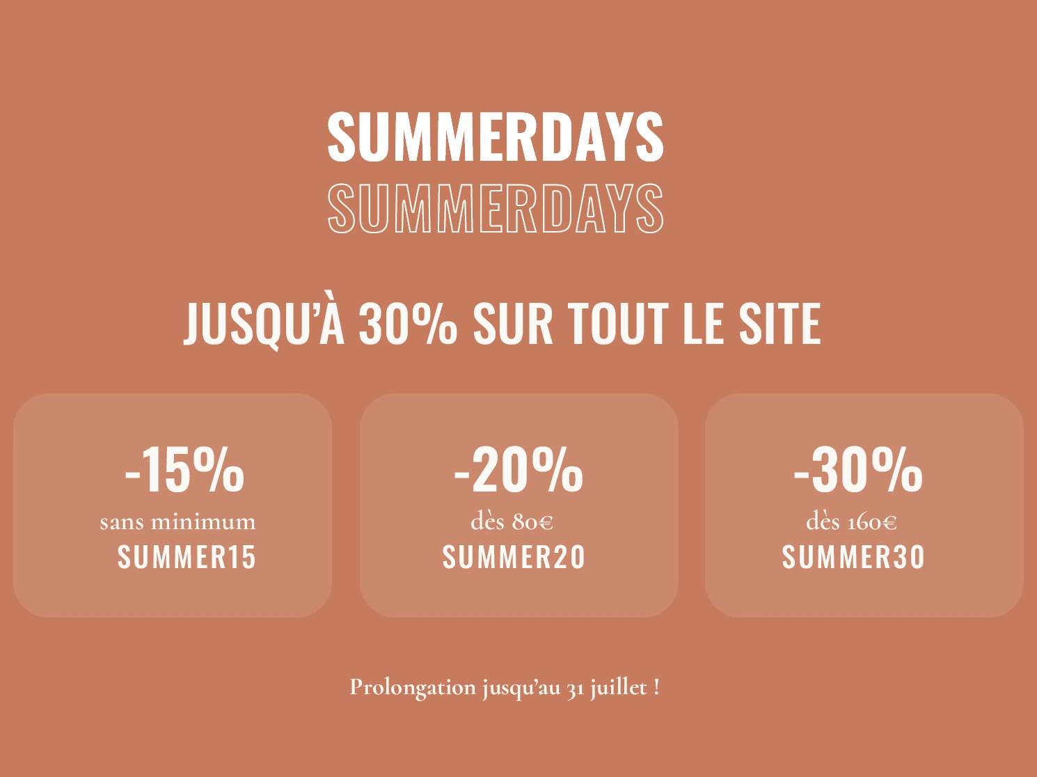 20% de remise sur tout le site code SUMMER20