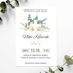 Personalizirana pozivnica za krštenje, elegantnog dizajna, jednostavan tekst.