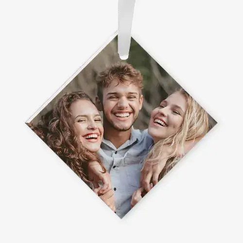 Diamond-shaped acrylic photo ornament