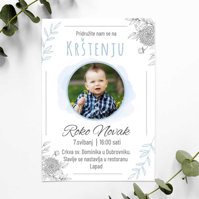 Personalizirana pozivnica za krštenje sa tekstom i fotografijom koja se može urediti online