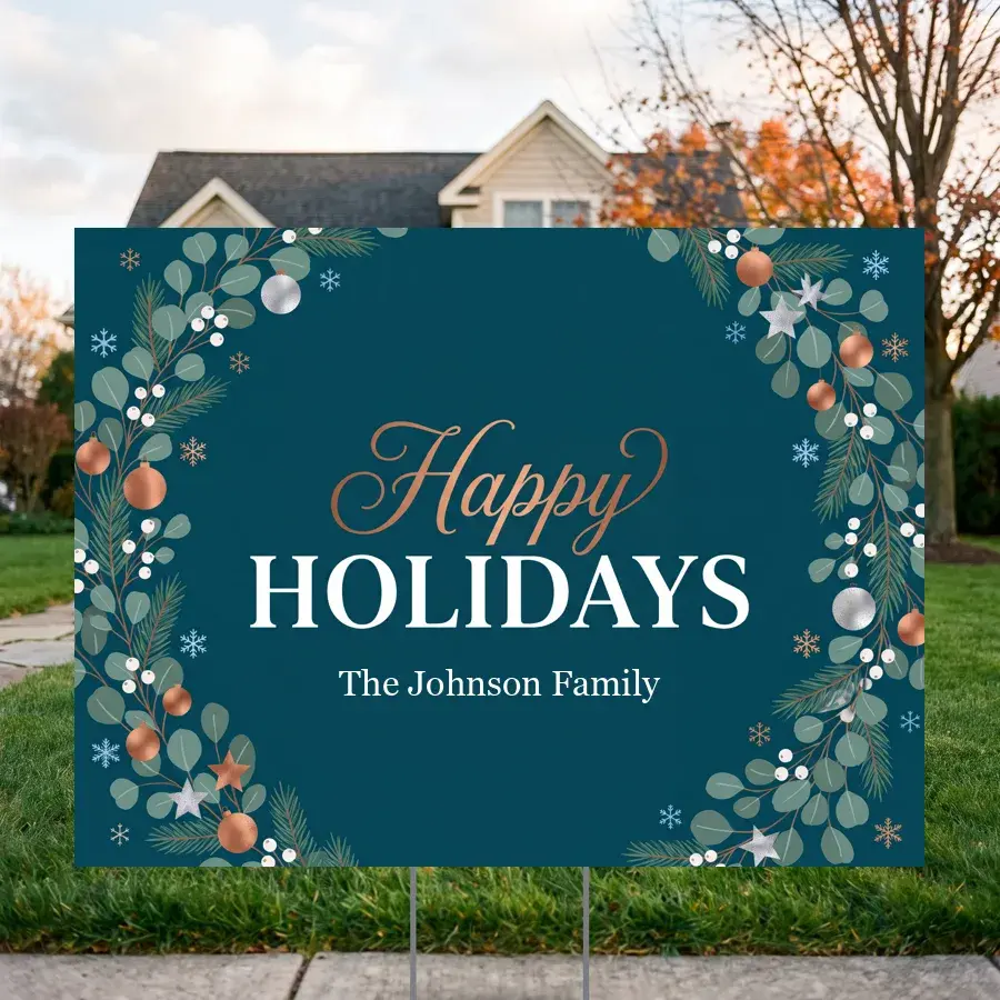 Happy Holidays Greenery 24 x 18 in yard sign