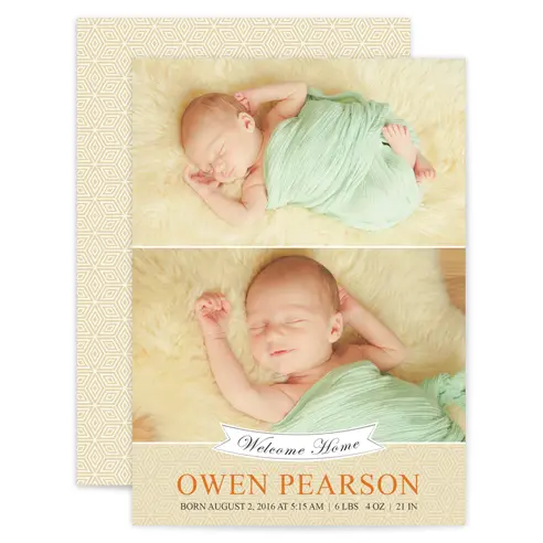 Baby announcement photo card with gold design