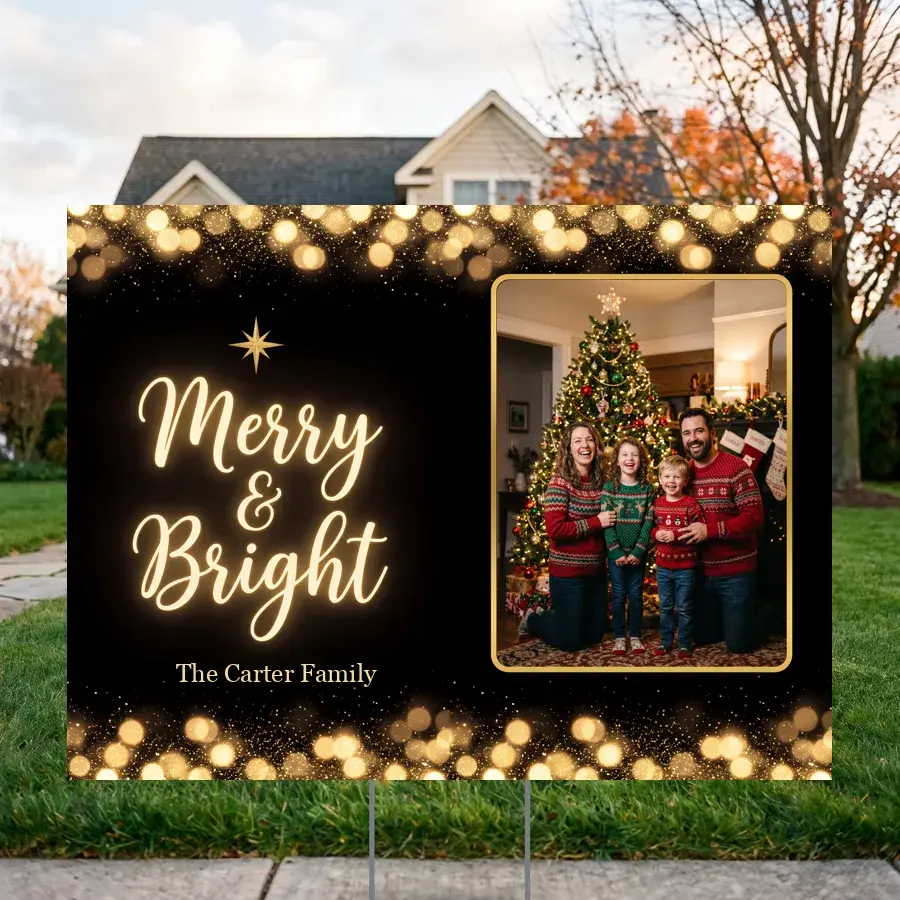 Merry and Bright Photo 24 x 18 in yard sign