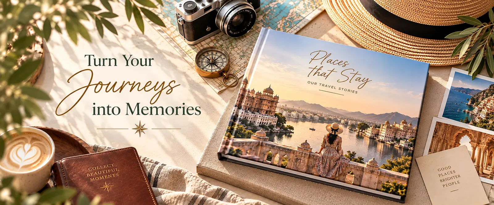 A Nostalo layflat travel photo book held open