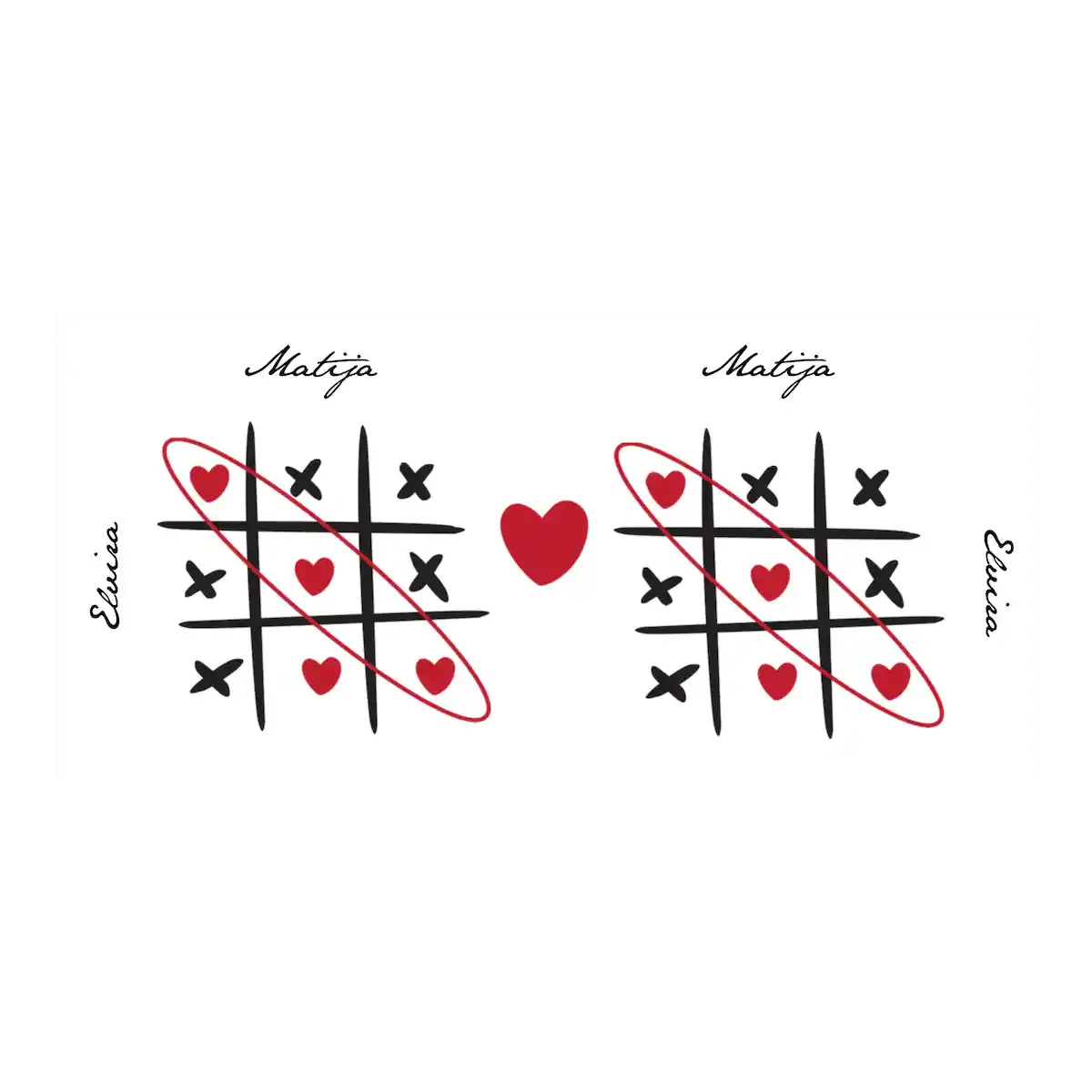 Romantična šalica s igrom križić-kružić i vašim imenima.