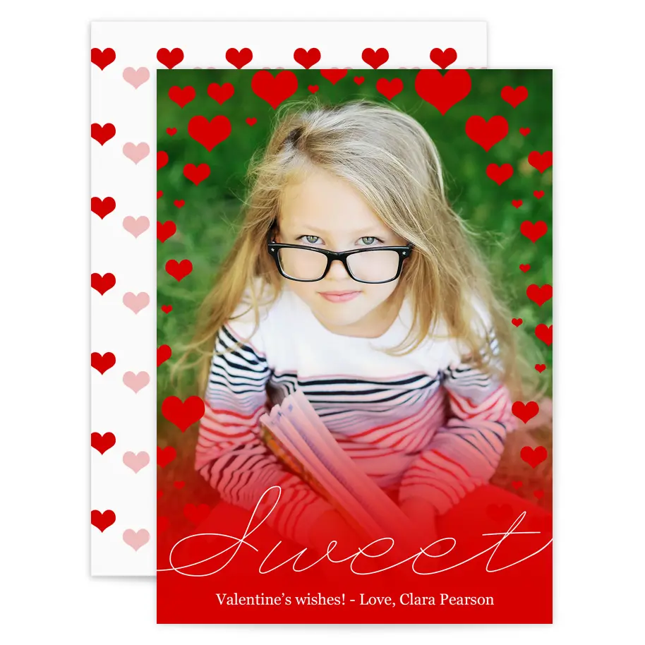 Valentine photo card with pink & red hearts design