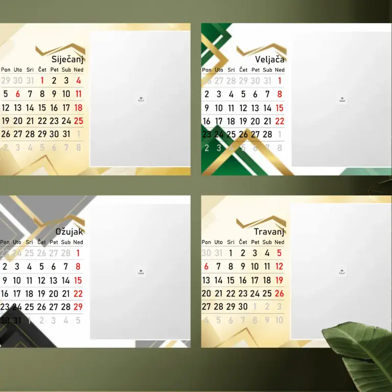 Elegantni personalizirani stolni kalendar sa slikama – moderan dizajn, mogućnost dodavanja vlastitih fotografija i tekstova, Puna.hr