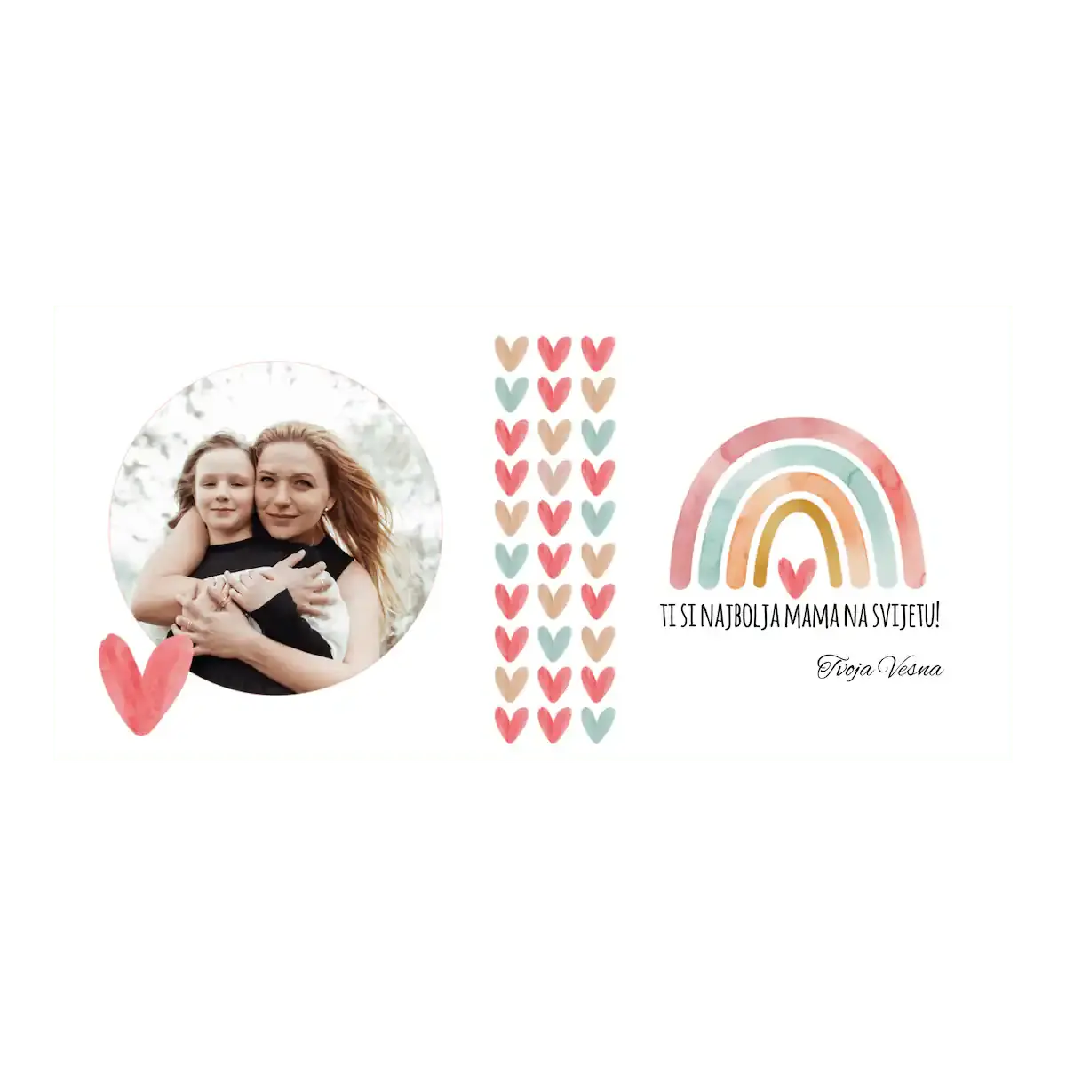 Šalica za mamu s fotografijom, toplom porukom i pastelnim detaljima punim ljubavi.